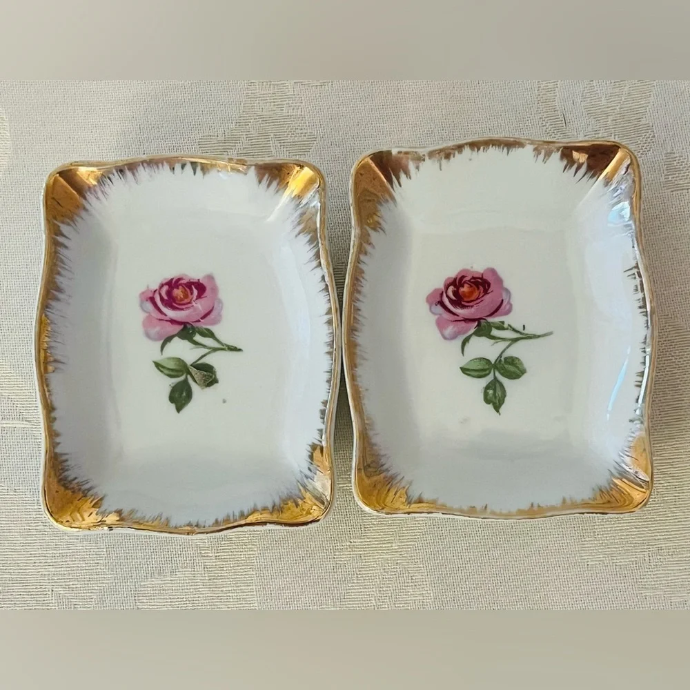 Elegant Vintage Floral Porcelain Hand Painted Japan Trinket Dishes